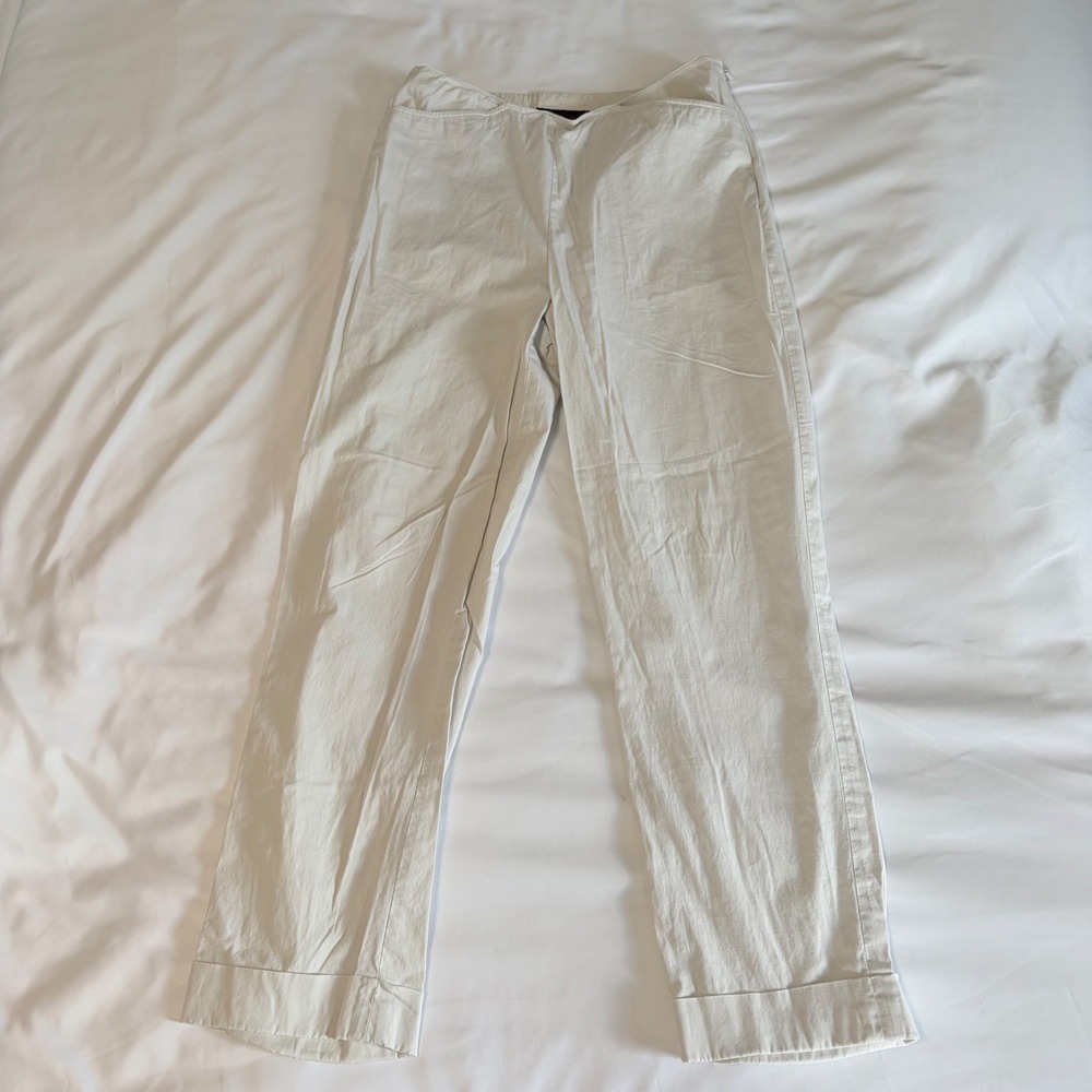 Ralph Lauren White V-Notch Waist Cuffed Straight Leg Pants Size 2 Side Zip
